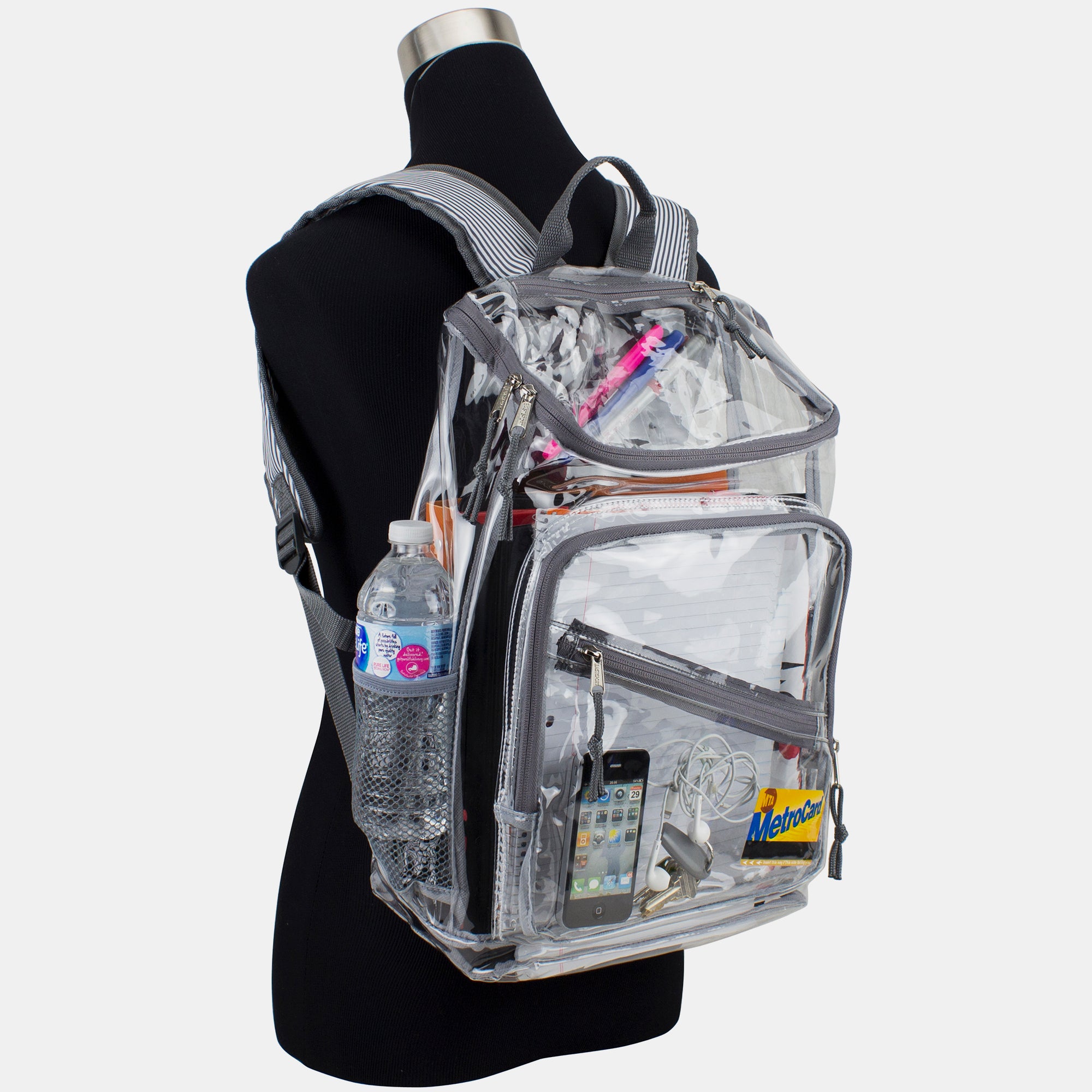 Eastsport Durable Clear Top Loader Backpack with Adjustable Colorful Straps - Transparent