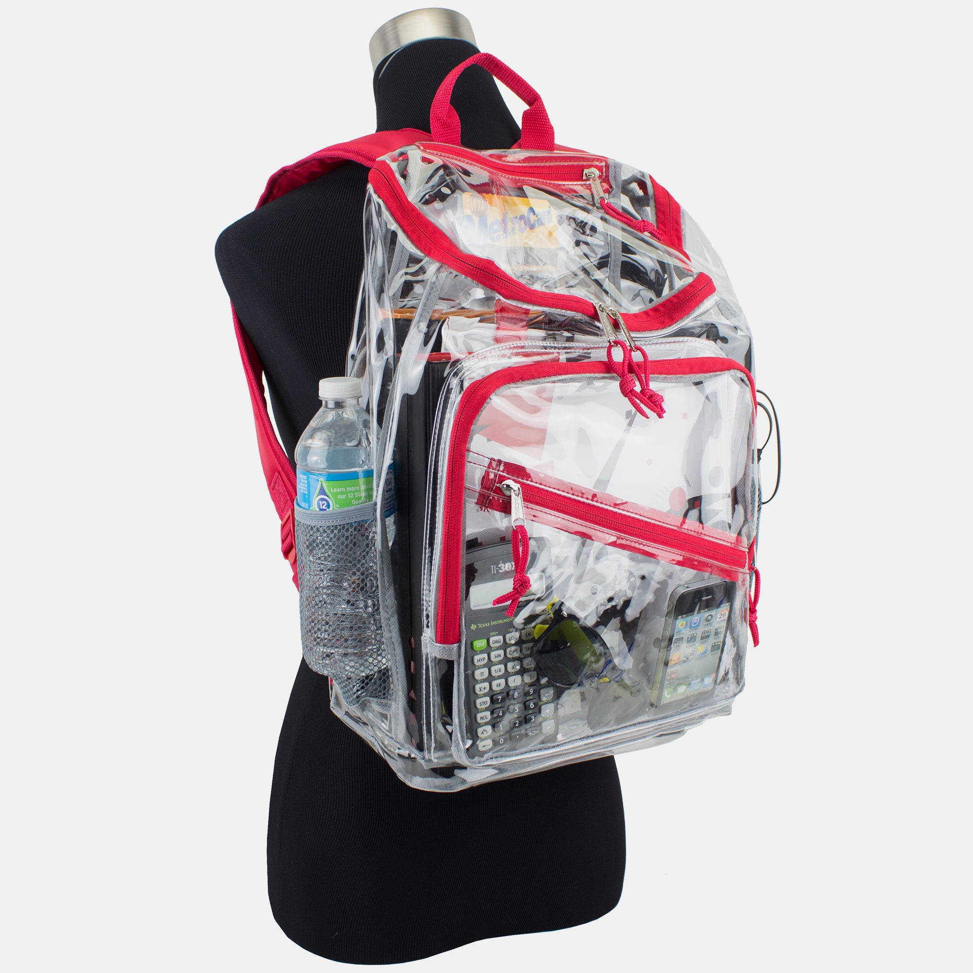 Eastsport Durable Clear Top Loader Backpack with Adjustable Colorful Straps - Transparent