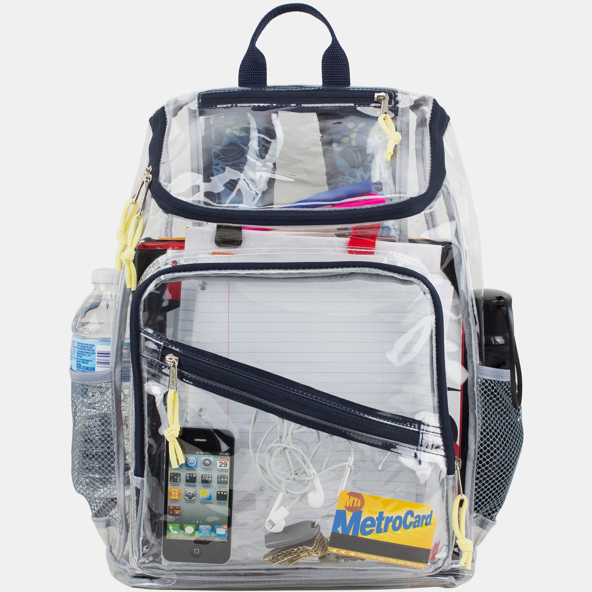 Eastsport Durable Clear Top Loader Backpack with Adjustable Colorful Straps - Transparent