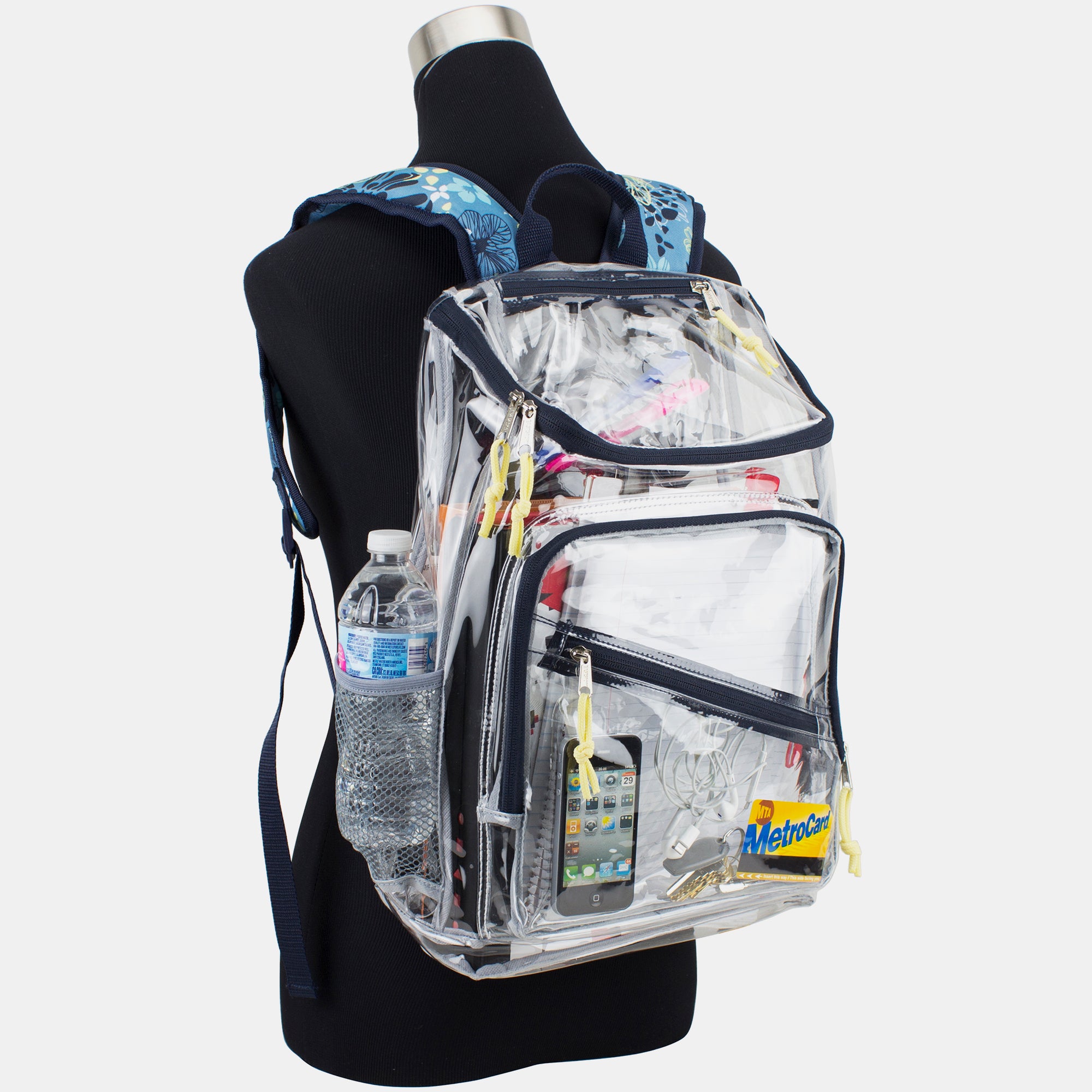 Eastsport Durable Clear Top Loader Backpack with Adjustable Colorful Straps - Transparent