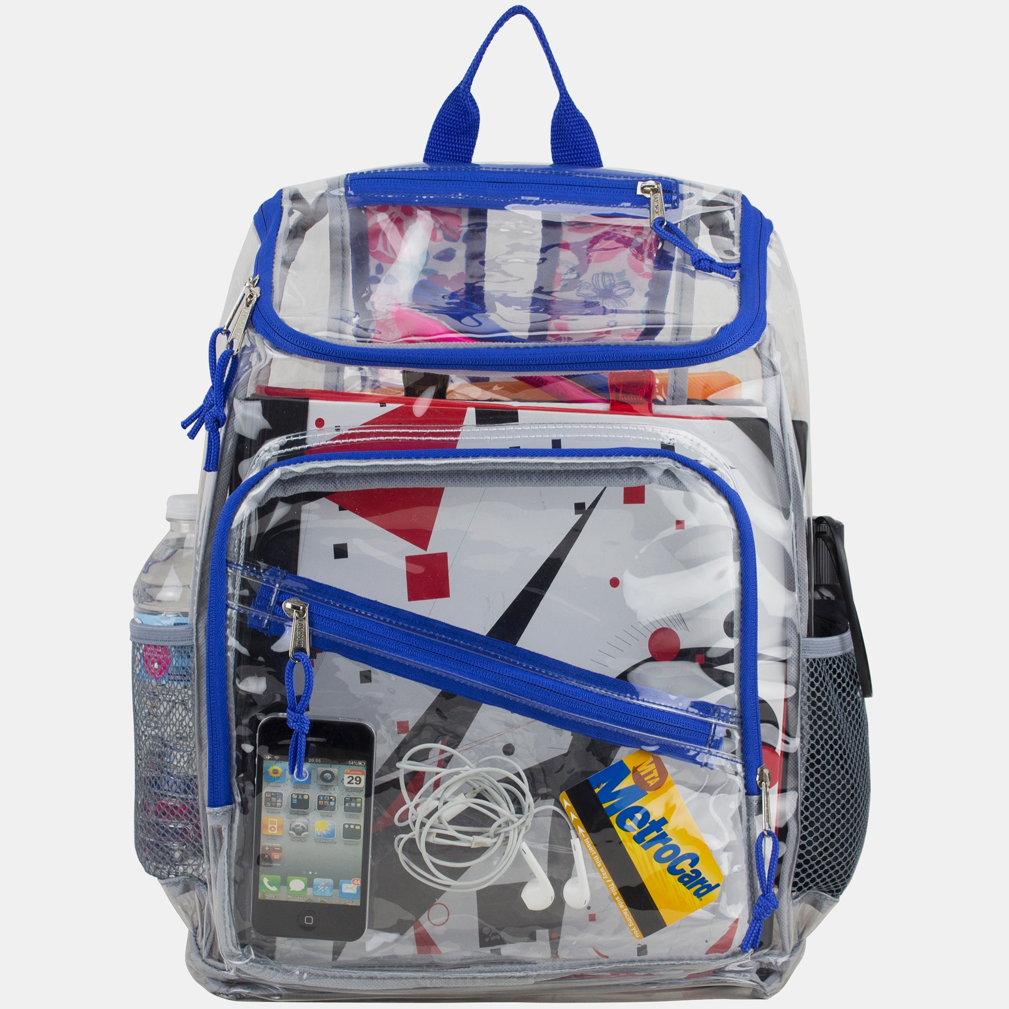 Eastsport Durable Clear Top Loader Backpack with Adjustable Colorful Straps - Transparent