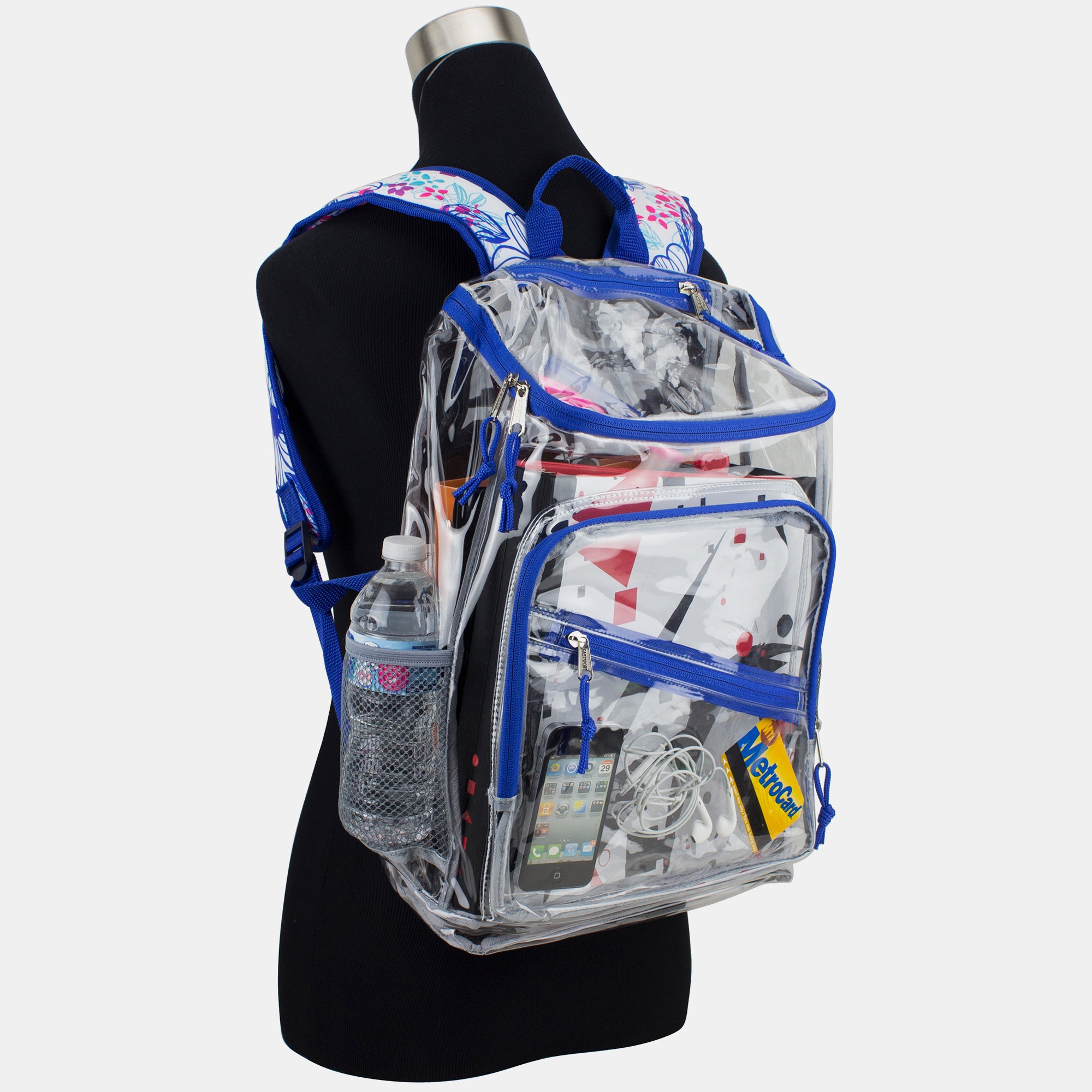 Eastsport Durable Clear Top Loader Backpack with Adjustable Colorful Straps - Transparent