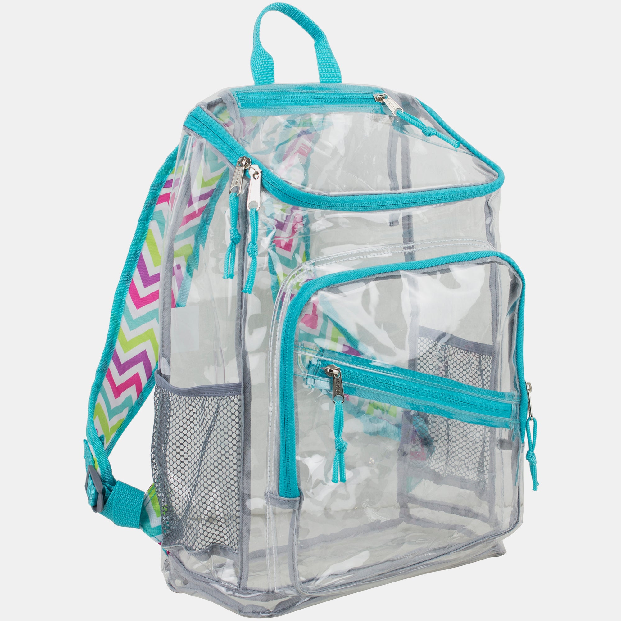 Eastsport Durable Clear Top Loader Backpack with Adjustable Colorful Straps - Transparent