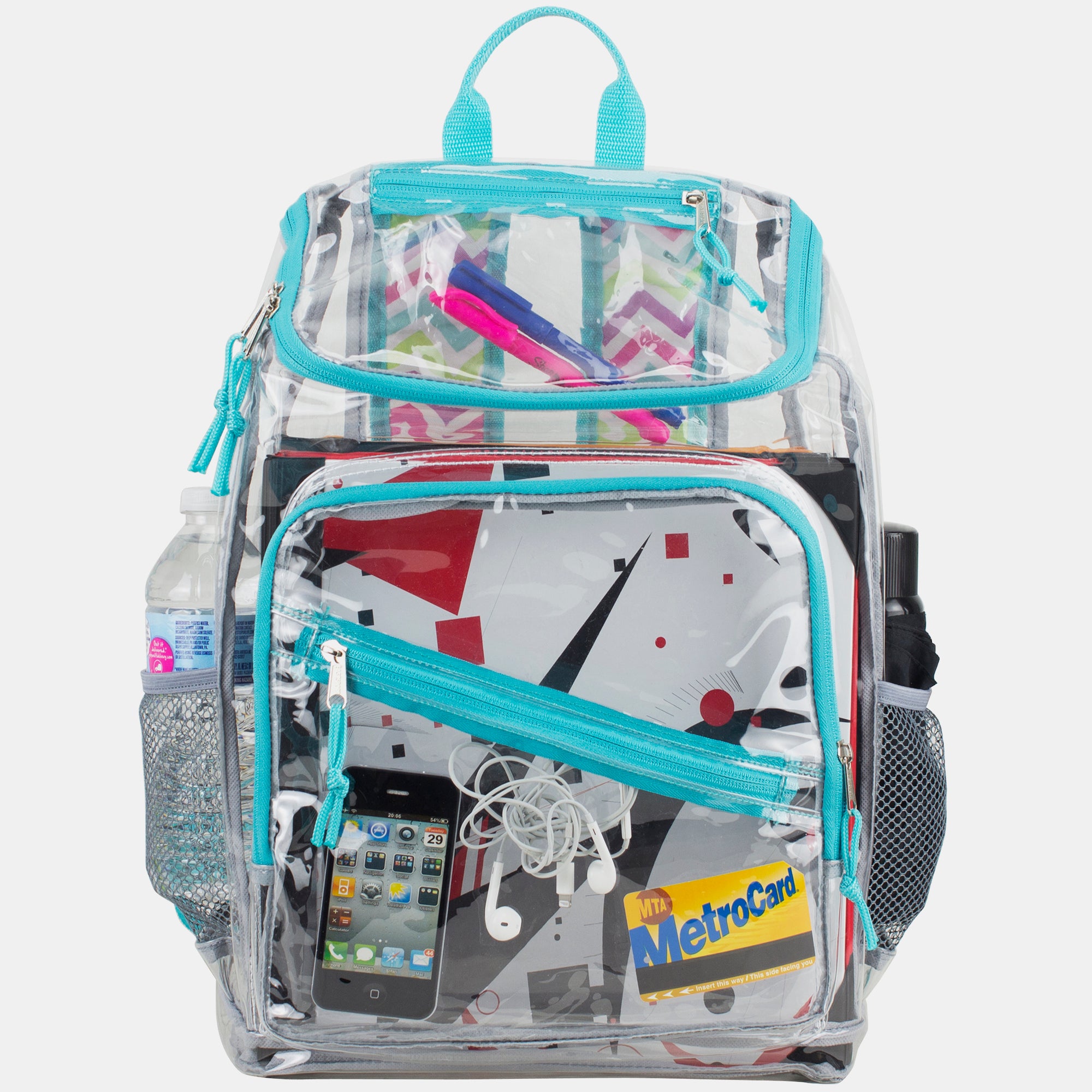 Eastsport Durable Clear Top Loader Backpack with Adjustable Colorful Straps - Transparent