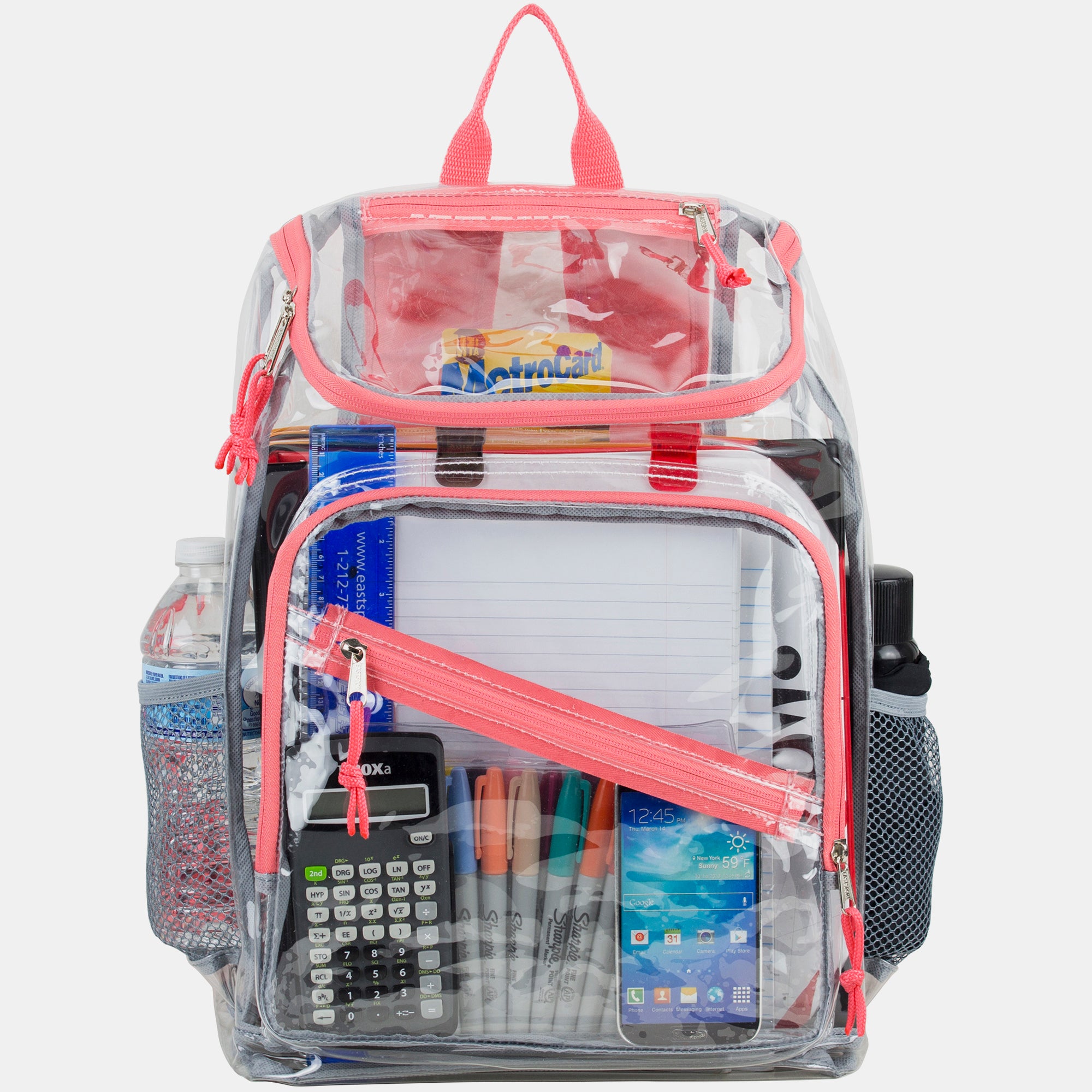 Eastsport Durable Clear Top Loader Backpack with Adjustable Colorful Straps - Transparent