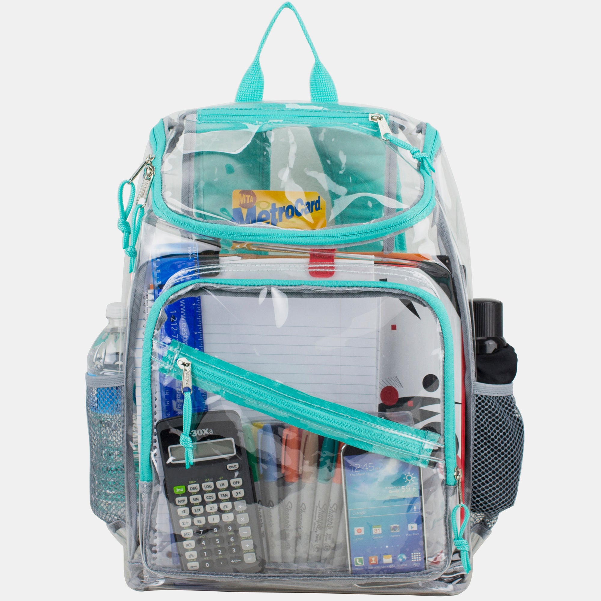 Eastsport Durable Clear Top Loader Backpack with Adjustable Colorful Straps - Transparent