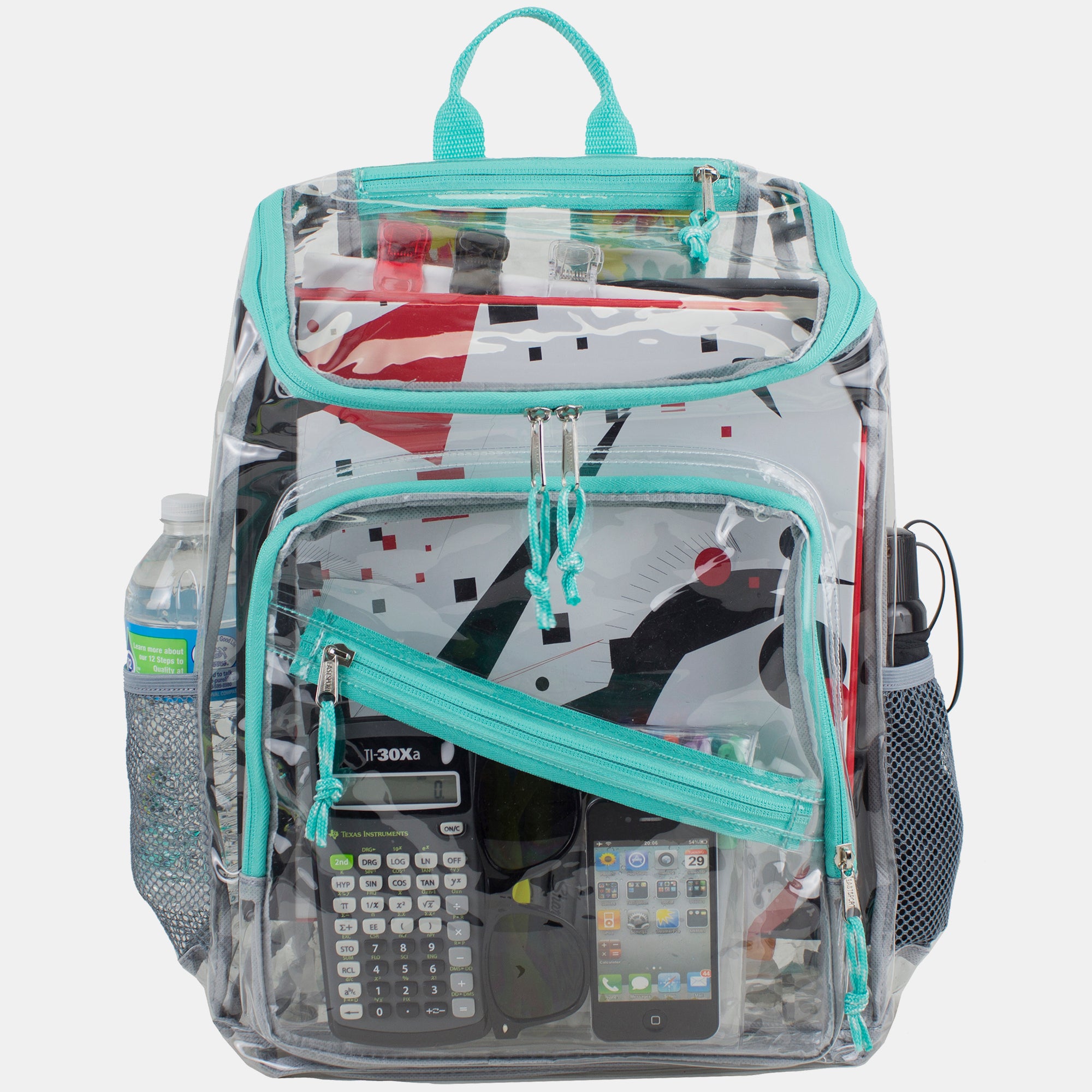 Eastsport Durable Clear Top Loader Backpack with Adjustable Colorful Straps - Transparent