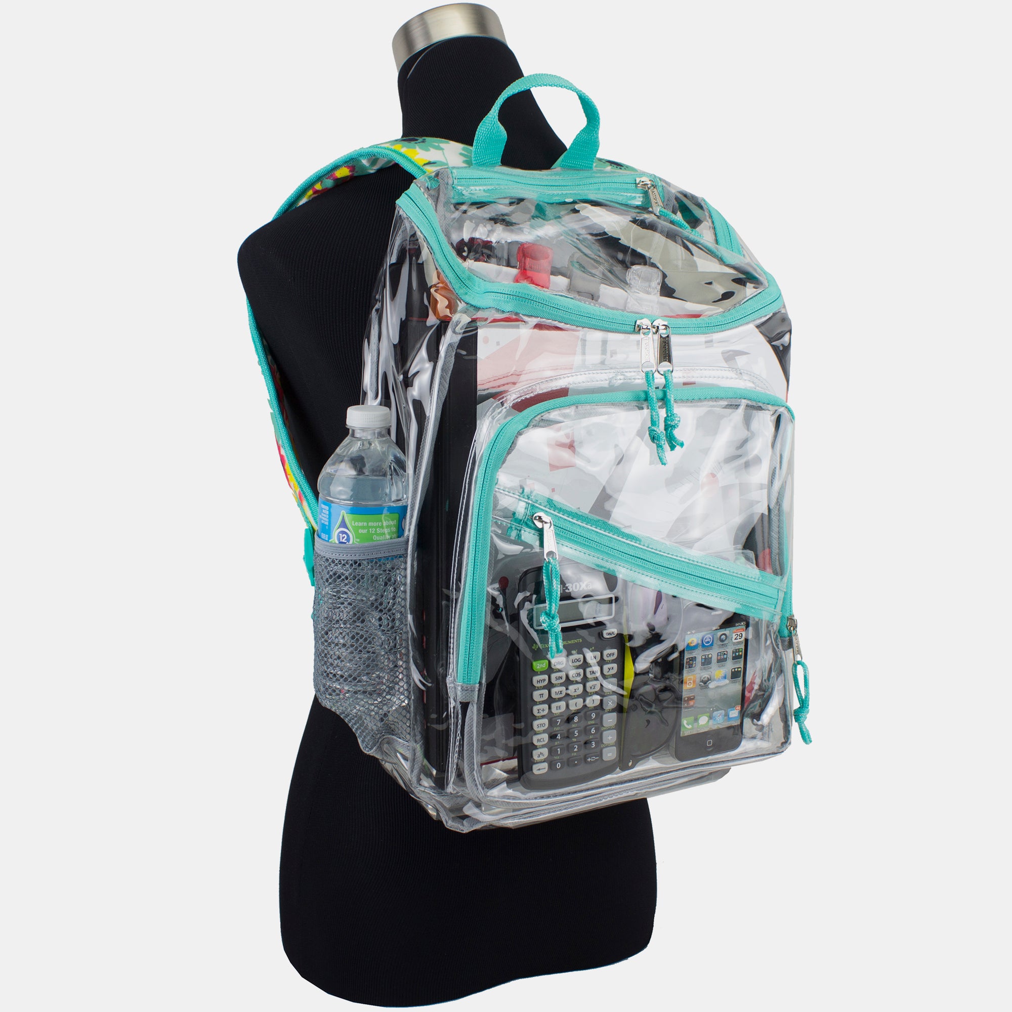 Eastsport Durable Clear Top Loader Backpack with Adjustable Colorful Straps - Transparent