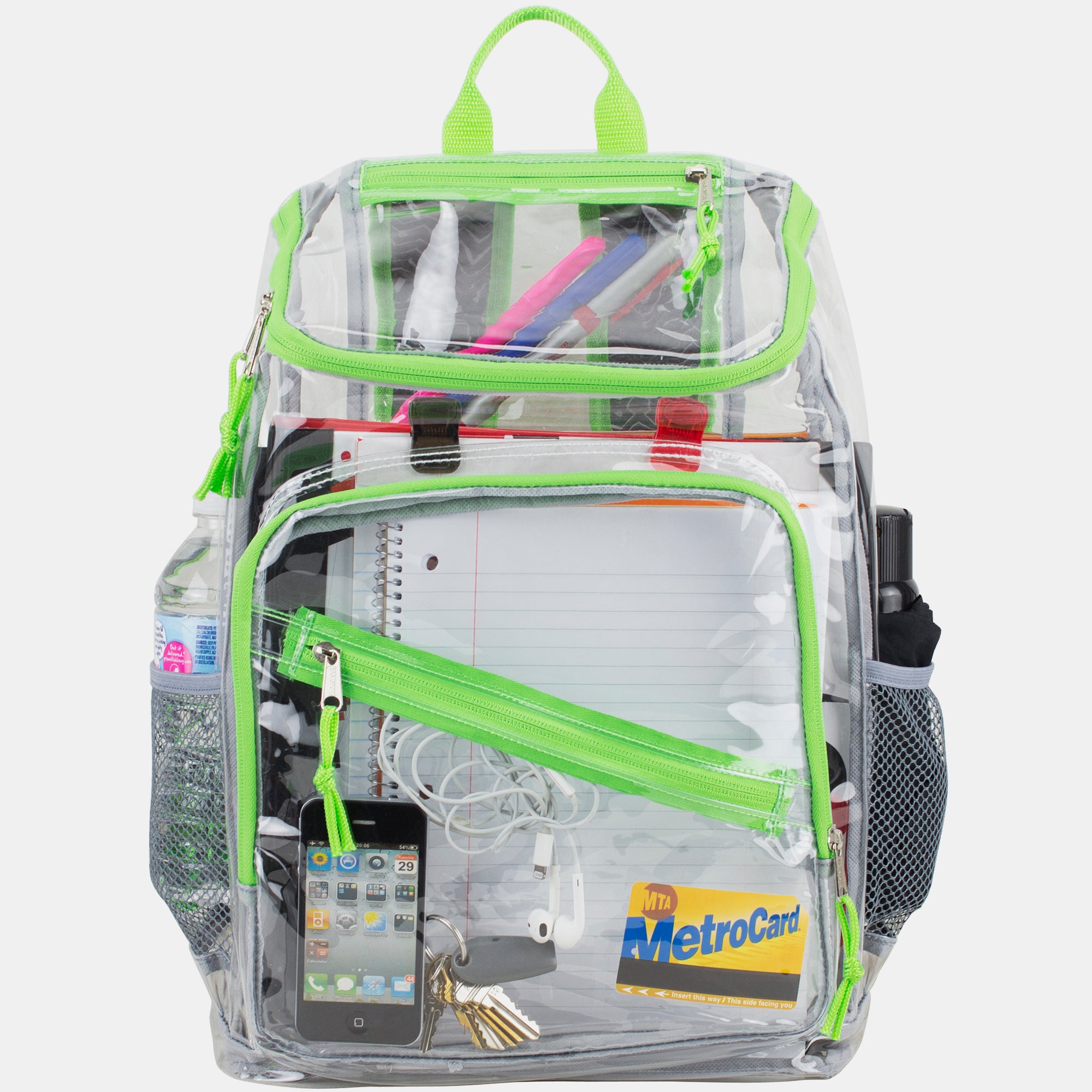 Eastsport Durable Clear Top Loader Backpack with Adjustable Colorful Straps - Transparent