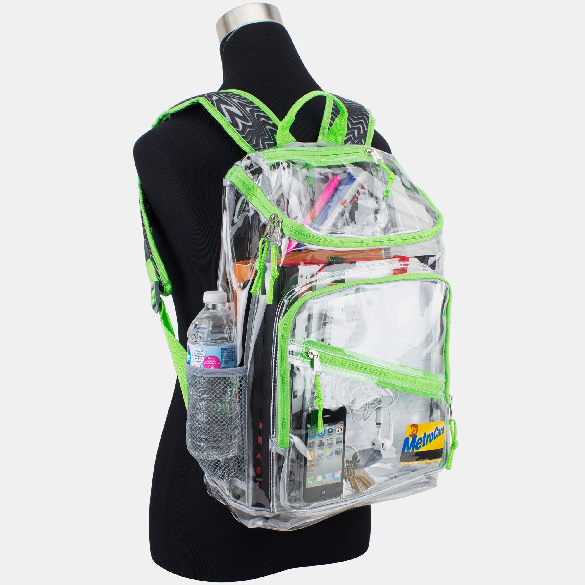 Eastsport Durable Clear Top Loader Backpack with Adjustable Colorful Straps - Transparent