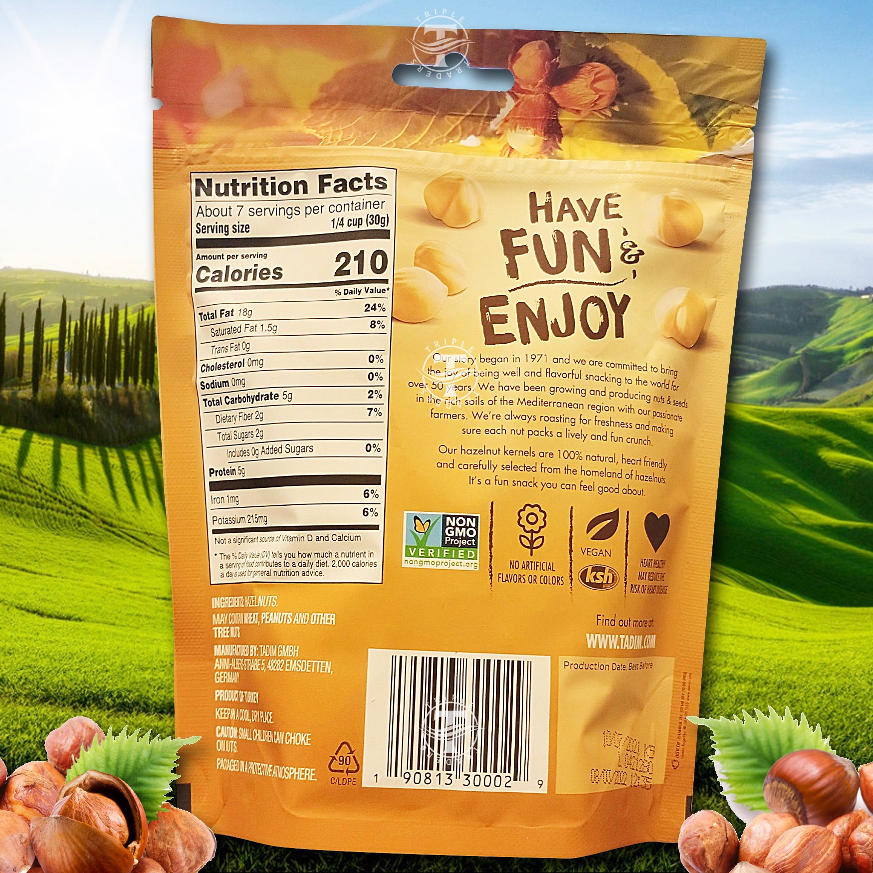 Tadim Hazelnuts - Roasted Kernels - Mediterranean Origianl - 100% Natural - 7 oz ( 200 g ) Imported From Turkey