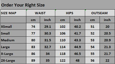 mens shorts size chart