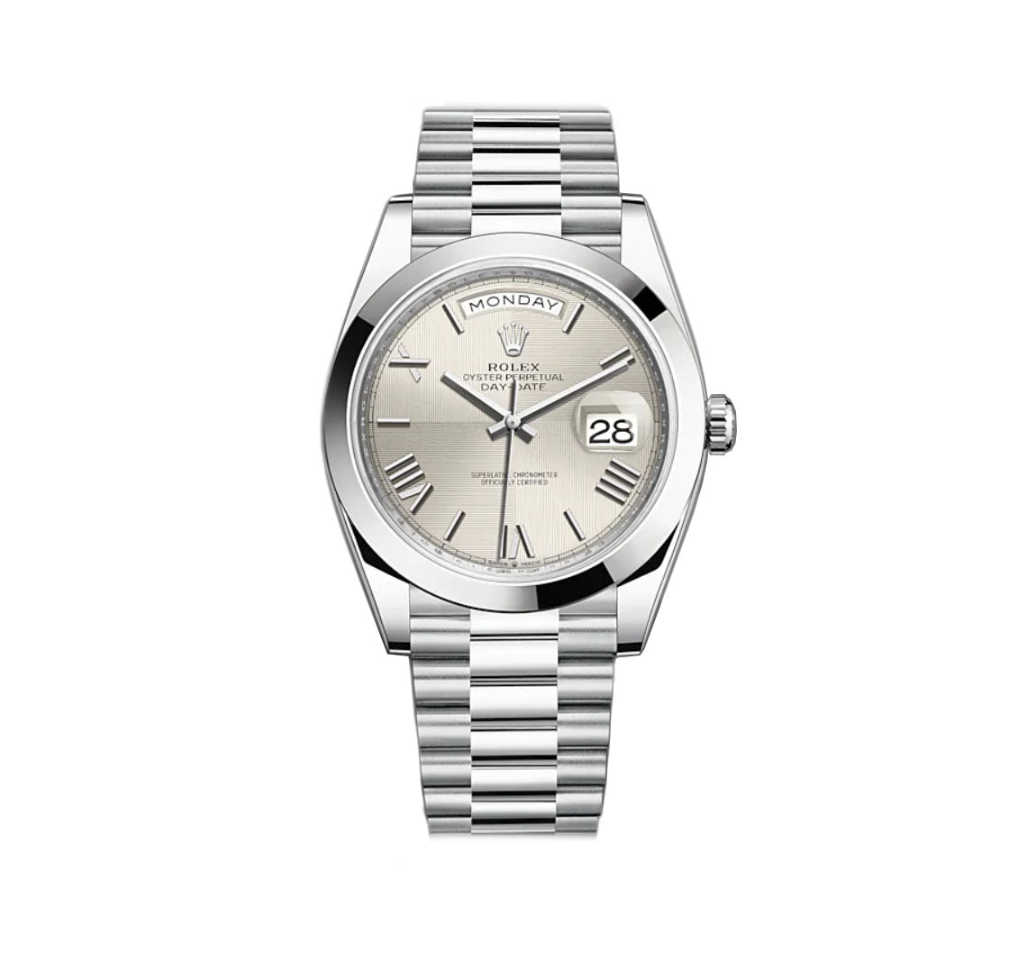 40mm Platinum President Silver Quadrant Motif Roman Dial