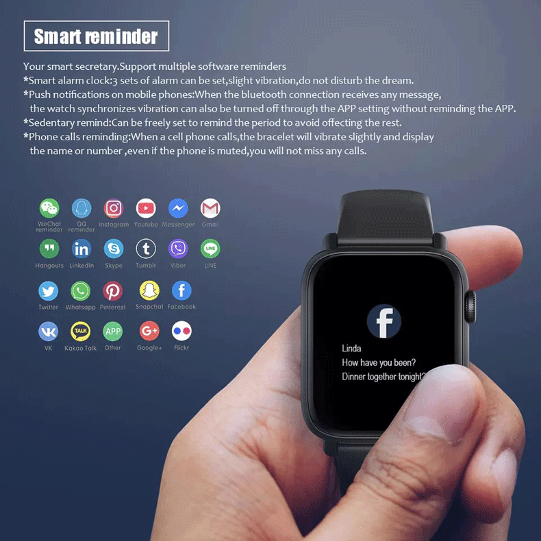 Social Media Message Push smart watch