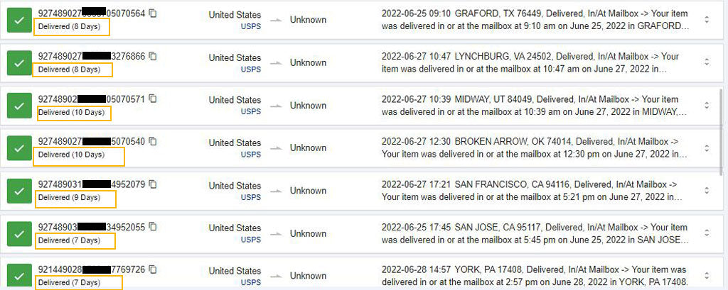 US Shipping time window