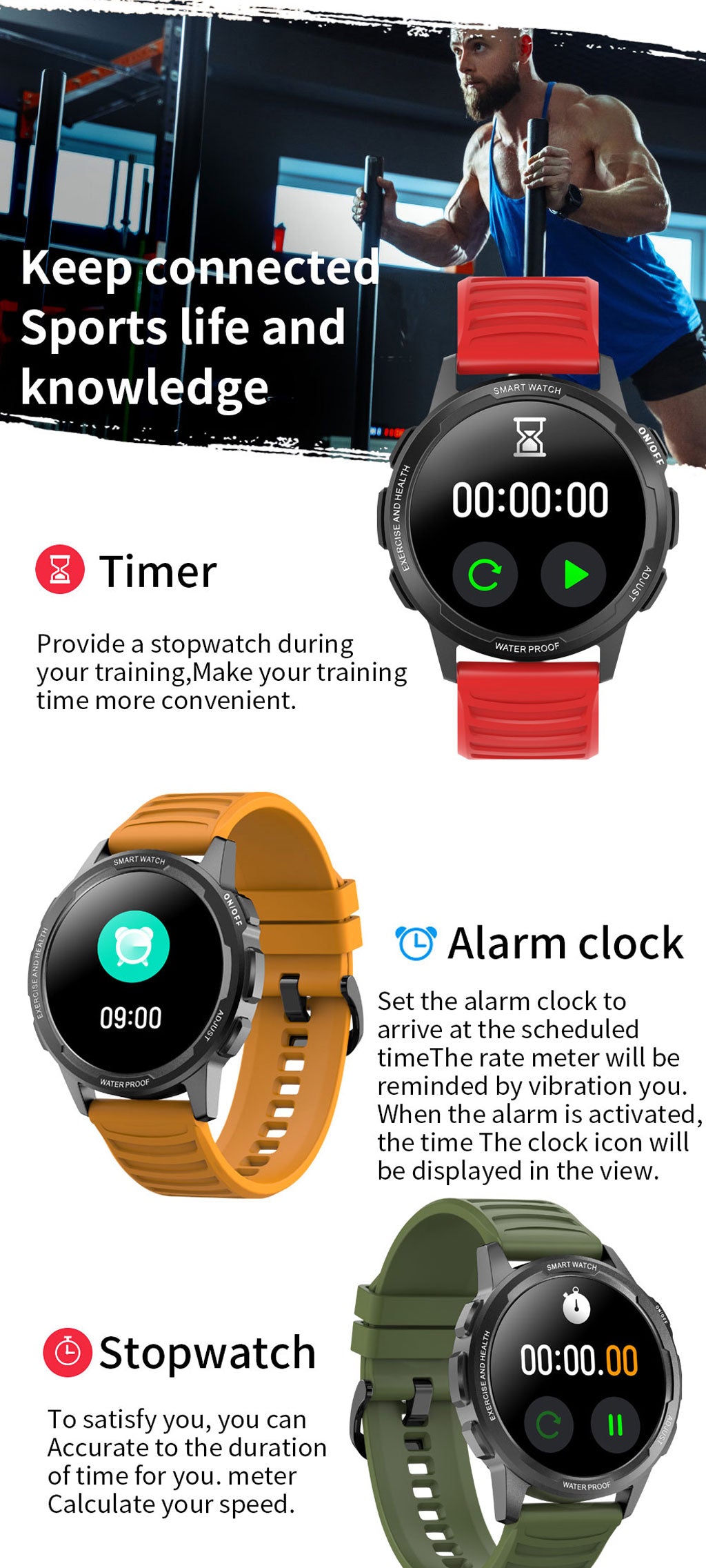 Viedefit-Rock-1-Smart-Watch-timer-alarm-stopwatch-functions