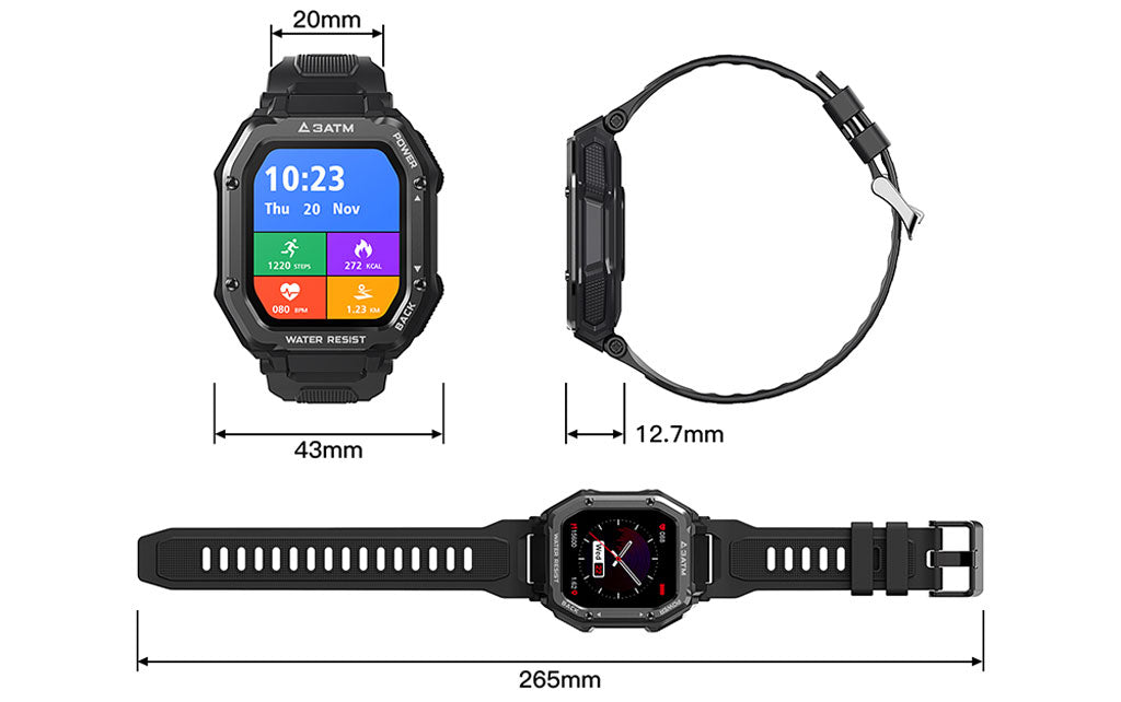 Viedefit-Rock-2-Smart-Watch-size