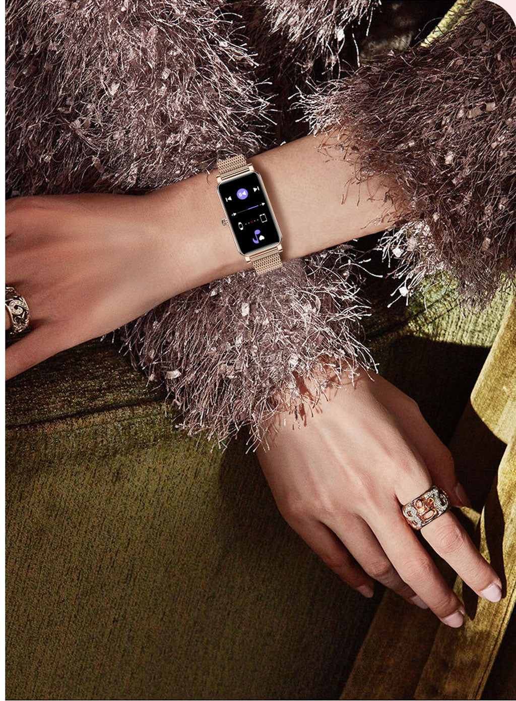 Viedefit-Rose-Smart-Watch-Silver-Bluetooth-Music