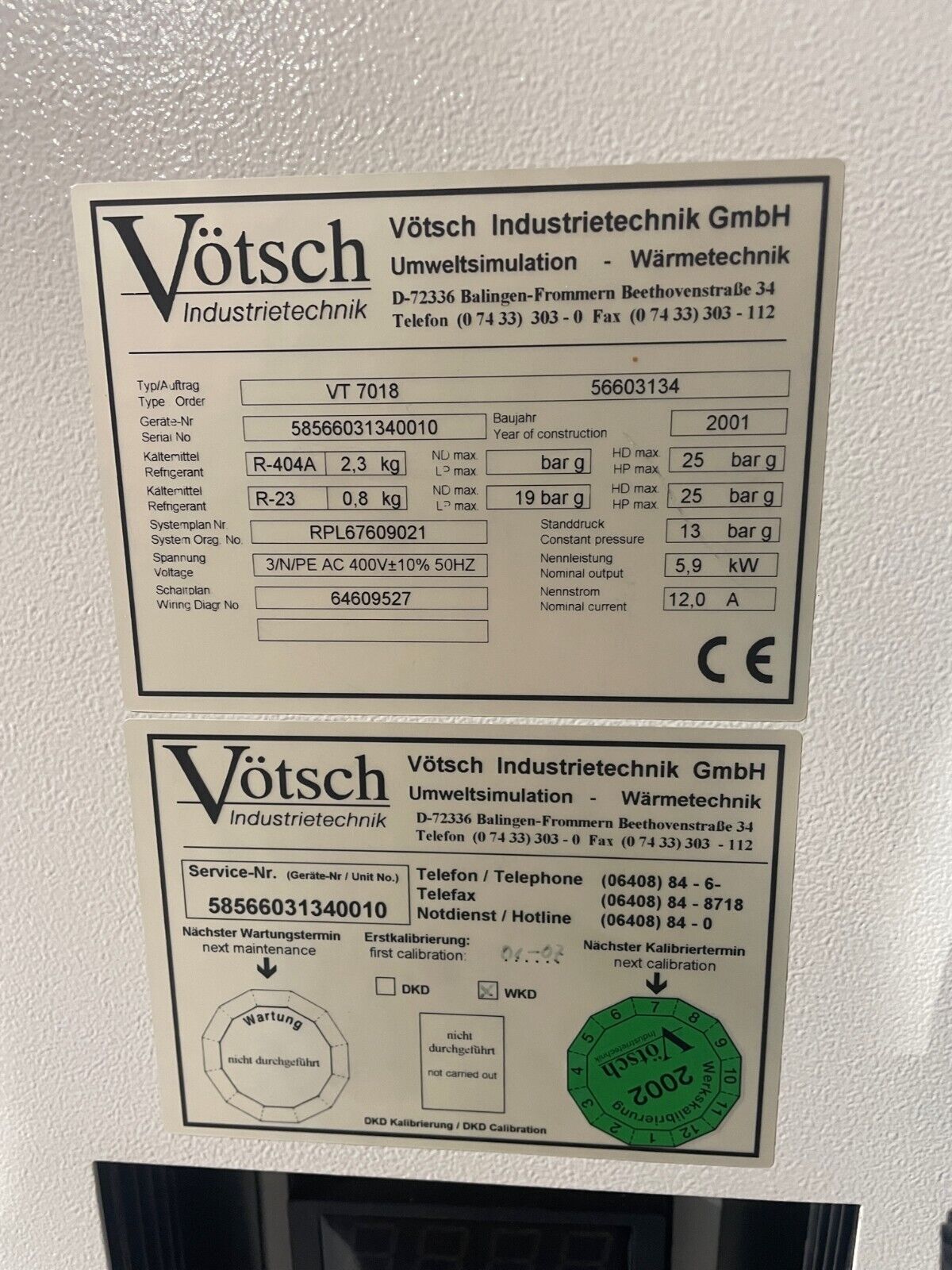 Votsch VT 7018 Temperature and Climatic Environmental Test Chamber 2001