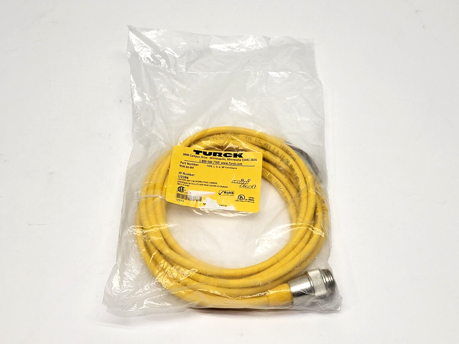 Turck RSM 40-4M Actuator and Sensor Minifast Male Single-Ended Cordset U2086