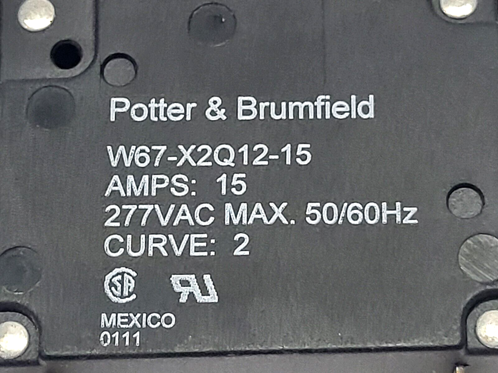 Potter & Brumfield W67-X2Q12-15 Circuit Breaker 277VAC 50/60Hz 15A