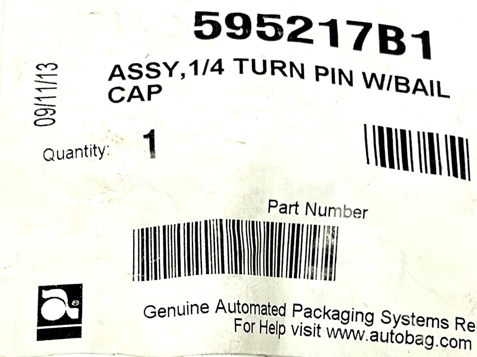 Automated Packaging Systems 595217B1 1/4 Turn Pin w/ Bail Cap LOT OF 2