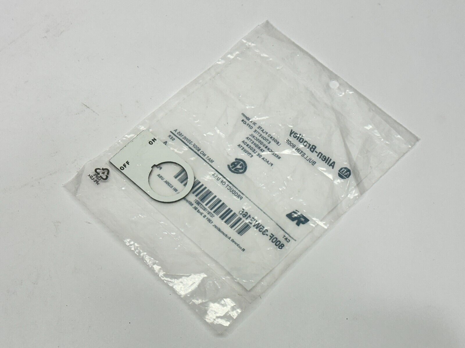 Allen Bradley 800F-35WE165 Legend Plate Off-On 30 x 50mm