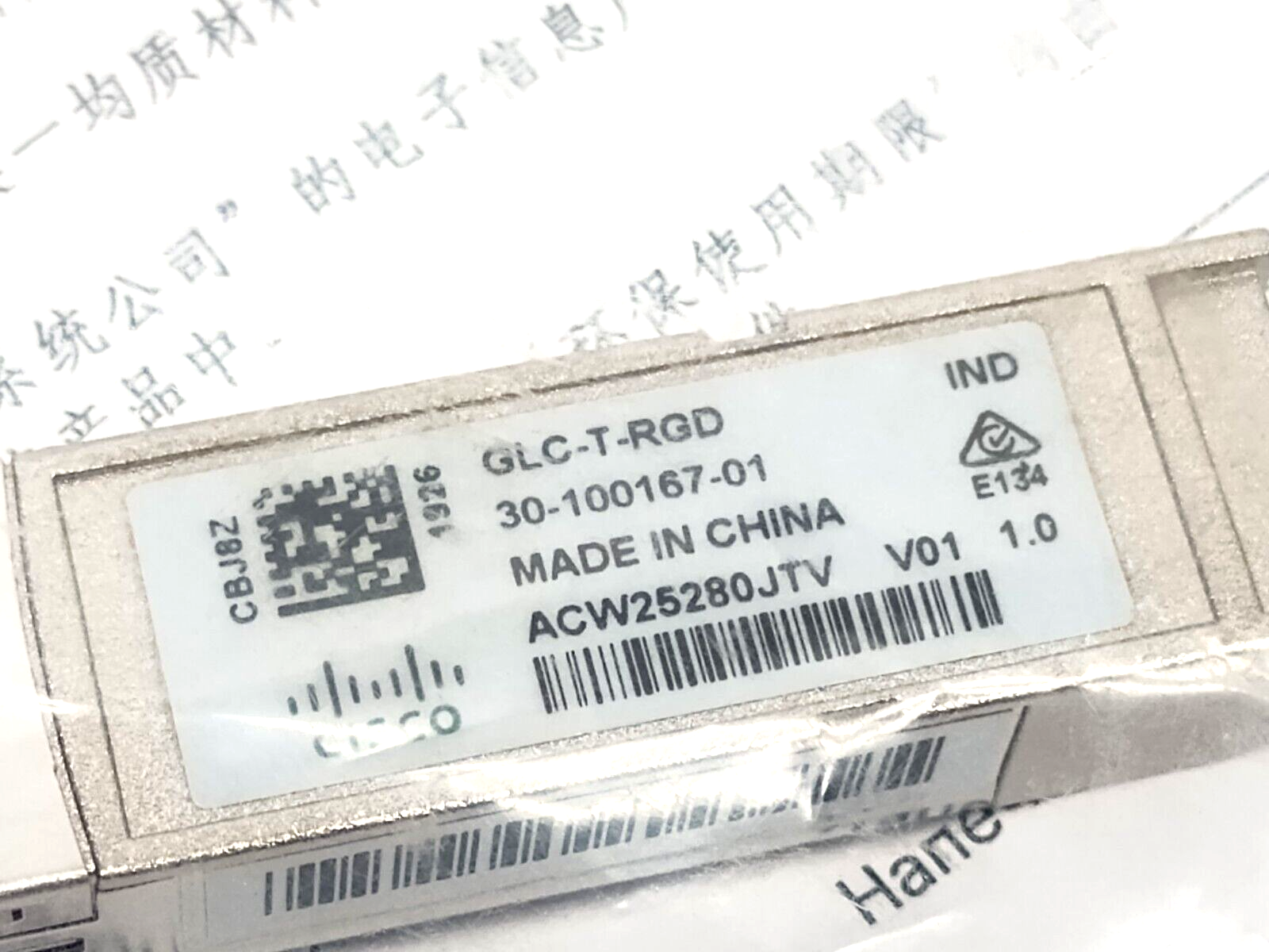 Cisco GLC-T-RGD Rev. -C0 1000Base-T SFP Module GLC-T-RGD=, 30-100167-01