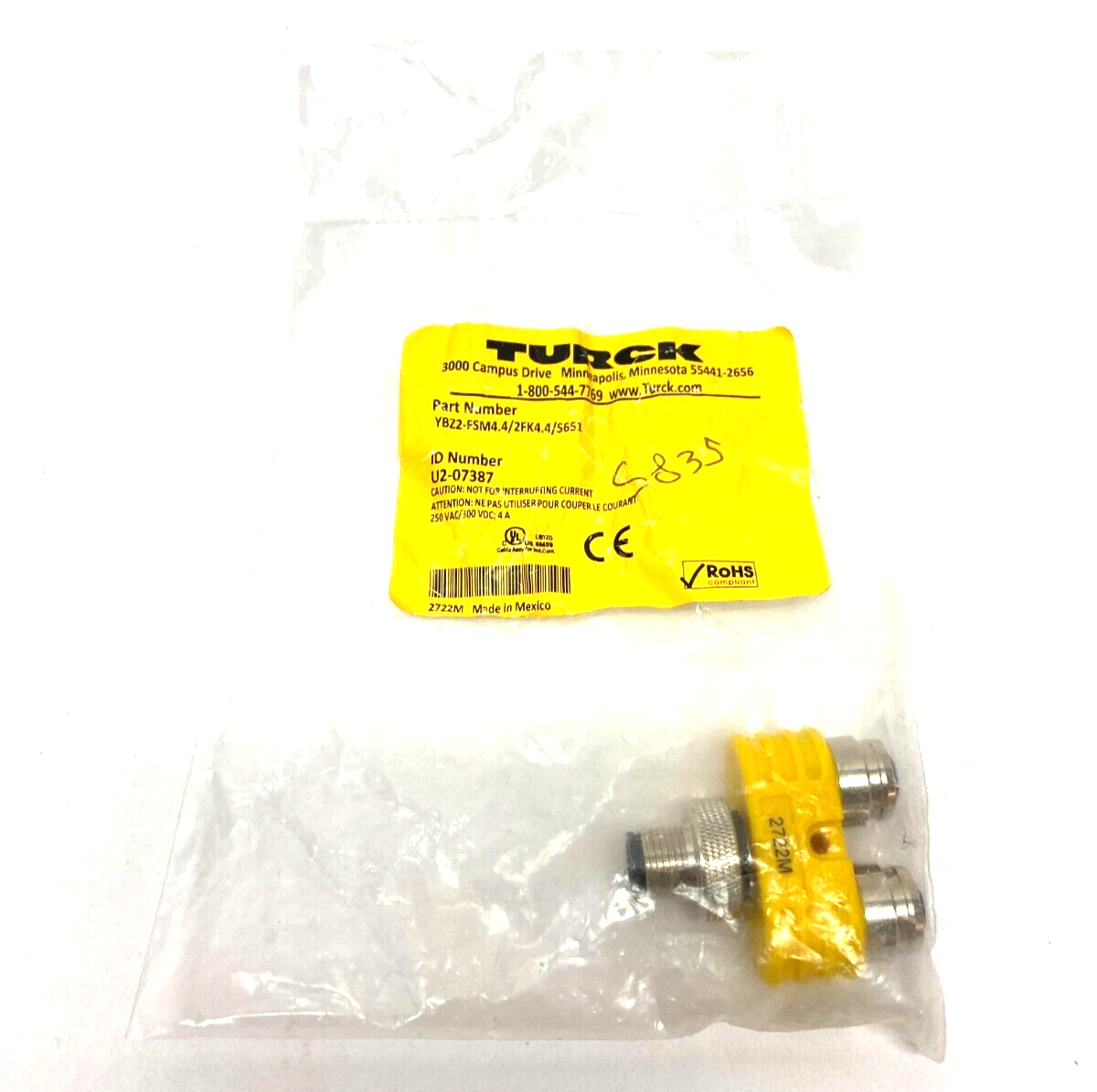 Turck YBZ2-FSM4.4/2FK4.4/S651 Actuator and Sensor Splitter 2-Branch U2-07387