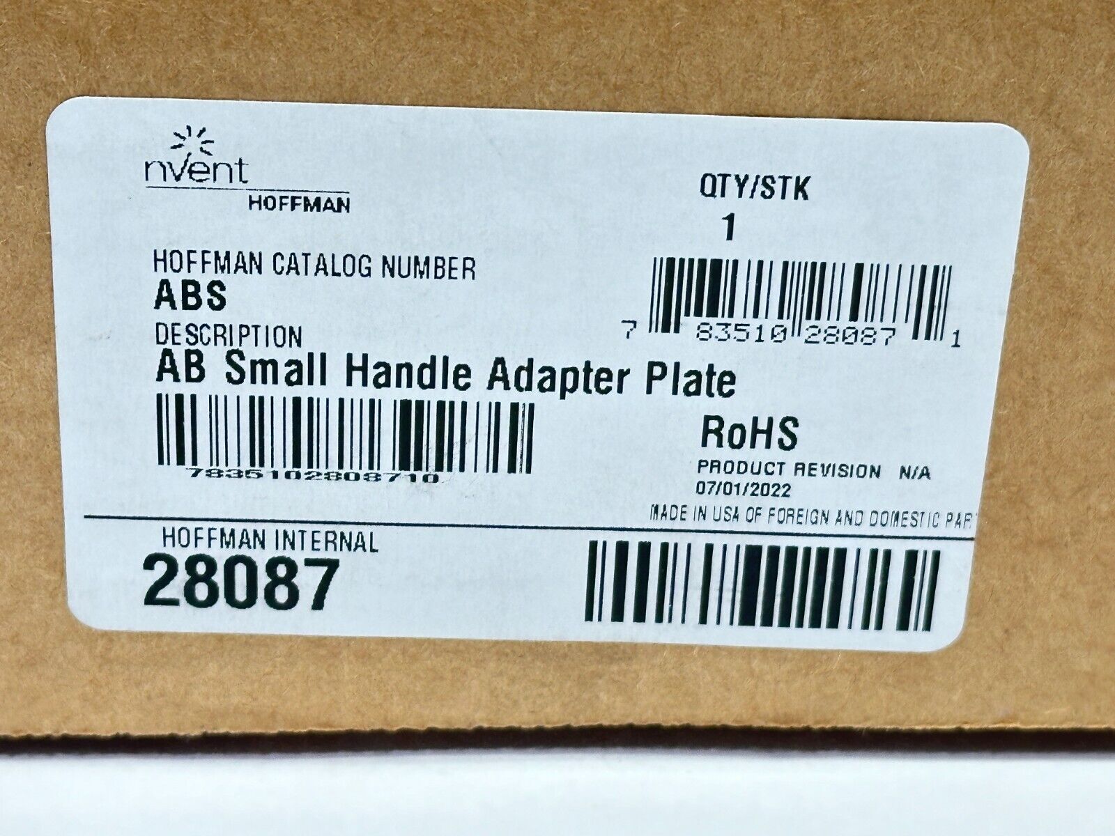 Hoffman ABS AB Small Handle Adapter Plate 28087