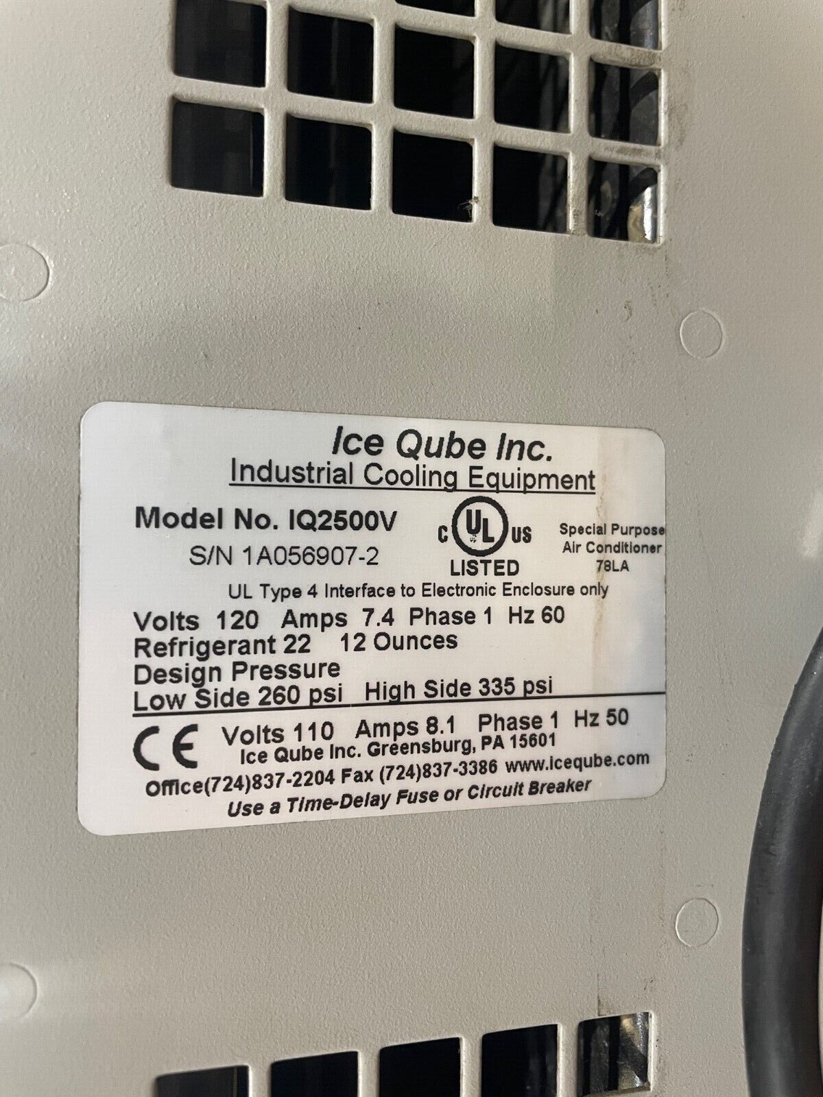 Ice Qube Inc. IQ2500V V-Series Air Conditioner, Enclosure Cabinet Cooling,  110V