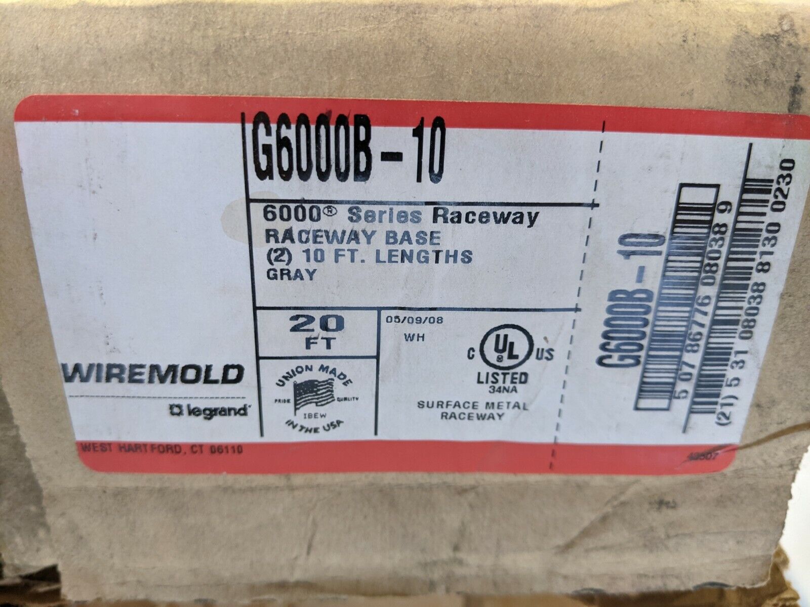 Wiremold G6000B-10 Steel Raceway Base 10ft LOT OF 2