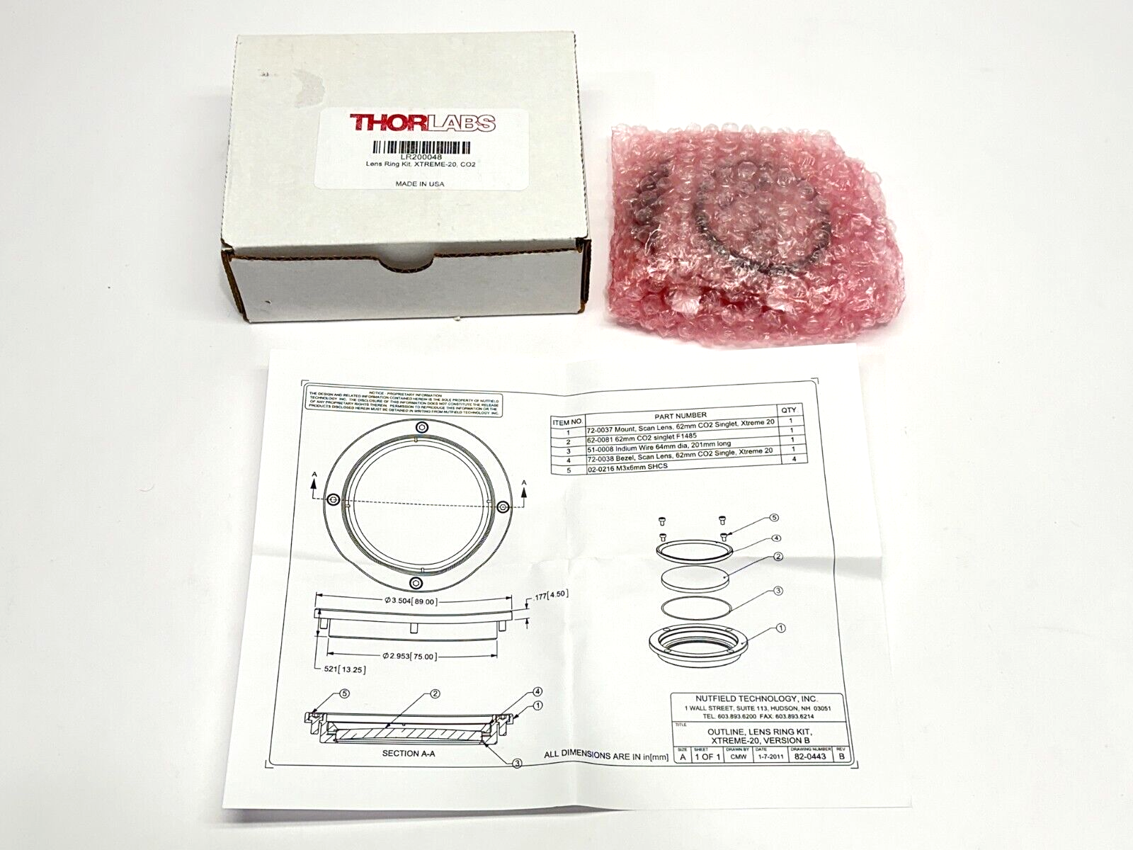 Thorlabs LR200048 XTREME-20 Lens Ring Kit CO2 Version B
