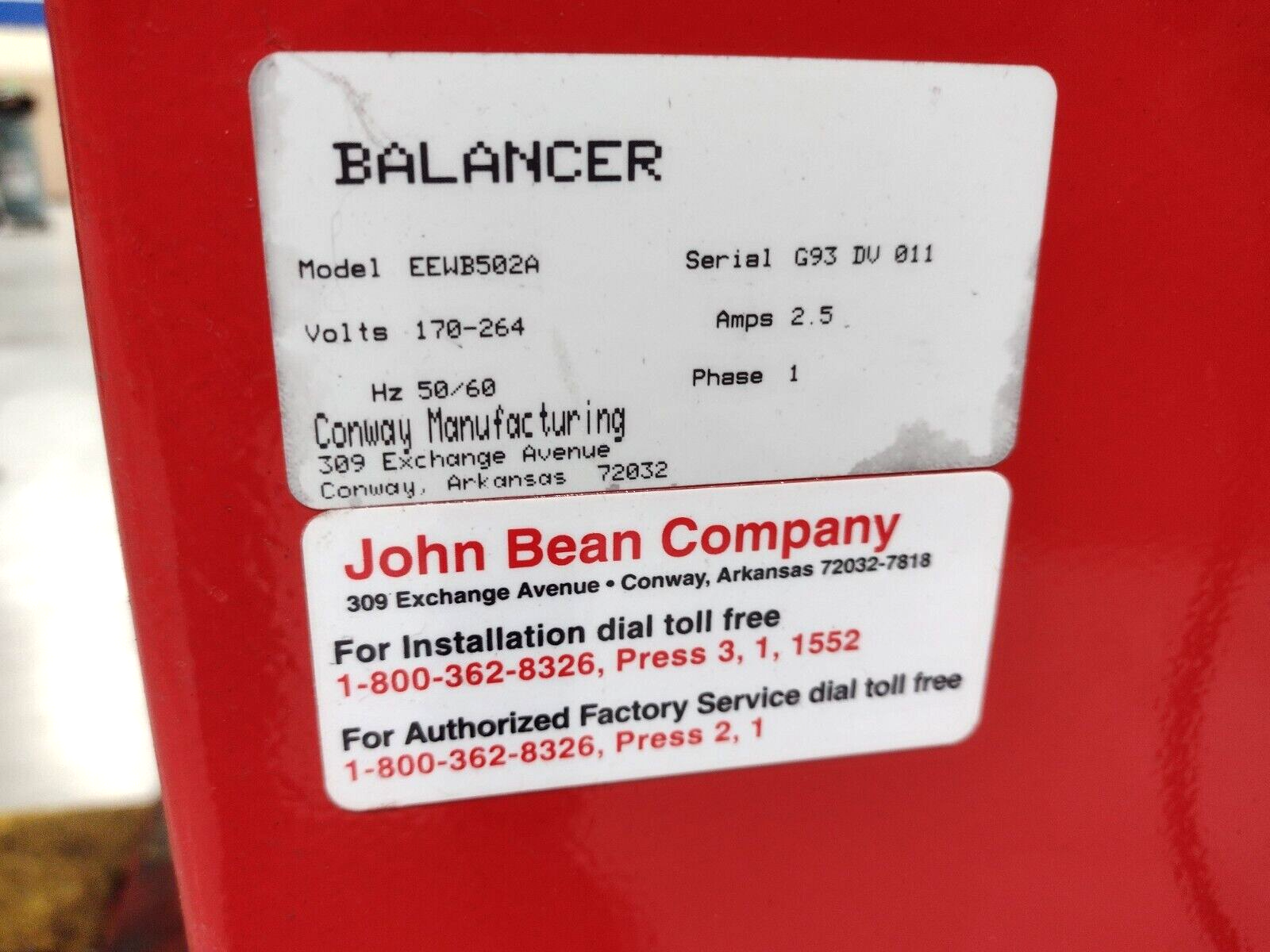 John Bean VPI System III EEWB502A 170-164V 2.4A VPI System 3 Tire Balancer