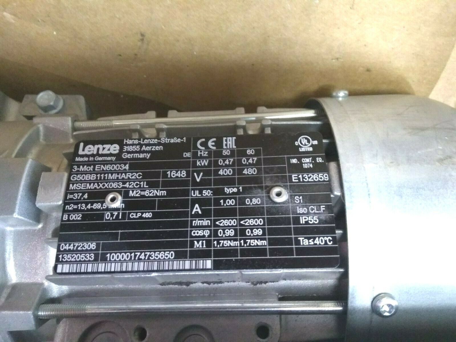 Lenze G50BB111MHAR2C MSEMAXX063-42C1L Gearmotor 3-MOT EN60034