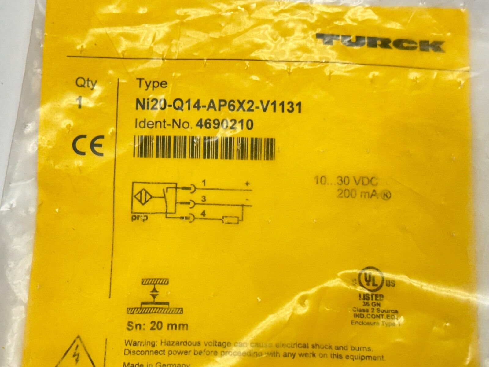 Turck Ni20-Q14-AP6X2-V1131 Inductive Sensor 200mA 10-30VDC 4690210