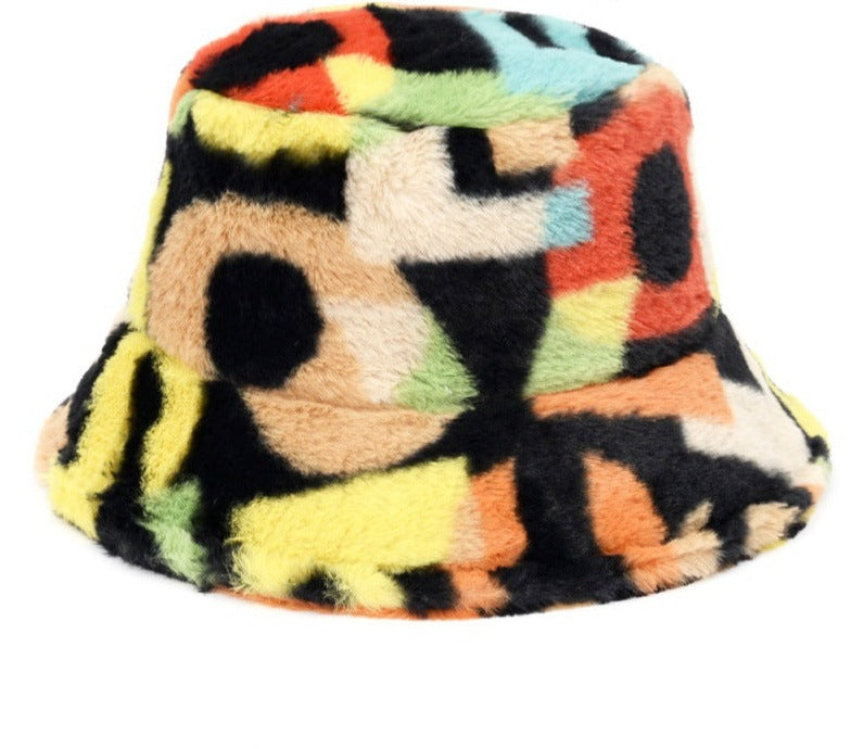 Cool Raver Festival Fur Plush Bucket Hat - Leopard.