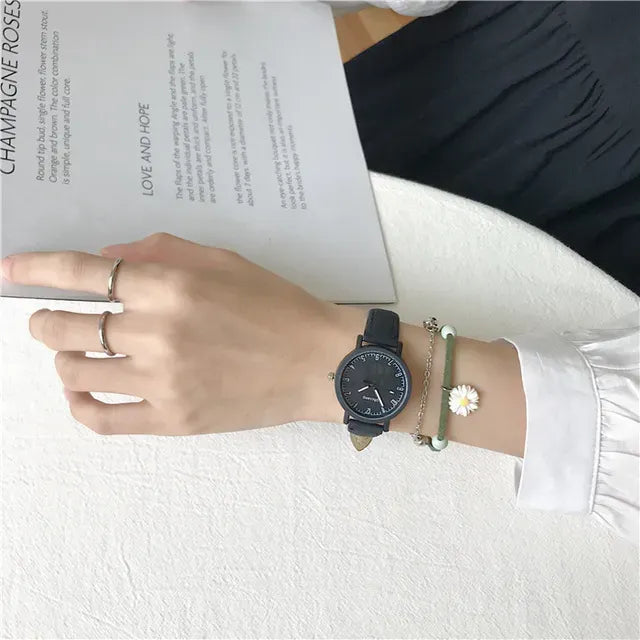 Minimal Retro Leather  Women Watche,Clean Basic look Quartz Watch Qualities Ladies Wristwatches Retro