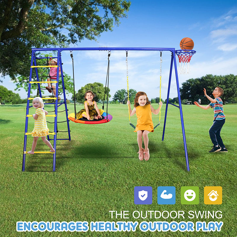 Metal Swing Set Backyard&Outdoor Playset Playground 5 in 1 Swingset for Children 