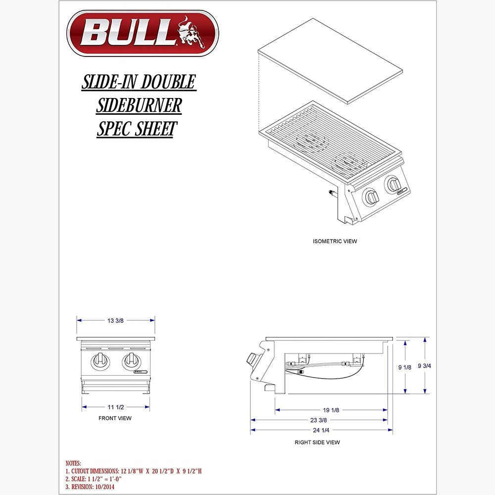 Bull Outdoor Products 30009 Natural Gas Slide-In Double Side Burner, Front and Back Design