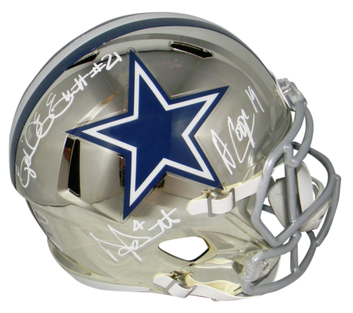 EZEKIEL ELLIOTT DAK PRESCOTT AMARI COOPER SIGNED DALLAS COWBOYS CHROME FS HELMET