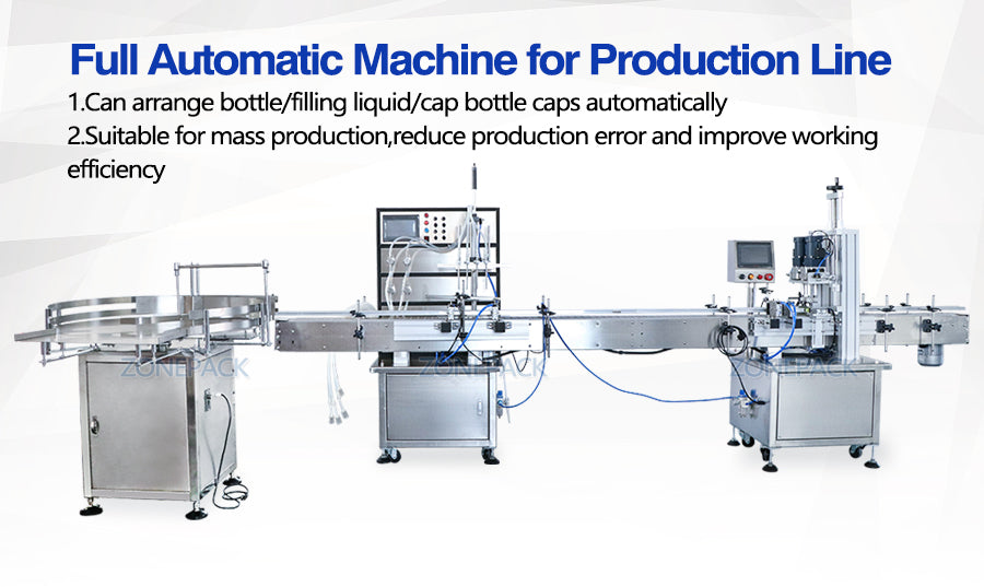 ZONEPACK Production Line for Juice Milk Small Automatic Bottle Alcohol Hydrogen Peroxide Liquid Turntable Capping Filling Machine
