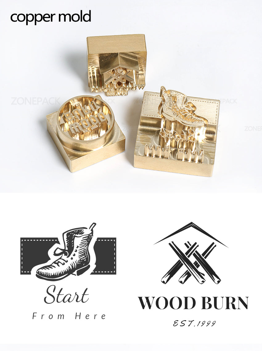 ZONEPACK Customized Logo Stamp Brass Mold Leather Wood PU Copper Stamping Mold Plate For Machine Hot Foil Stamp Wood Burning