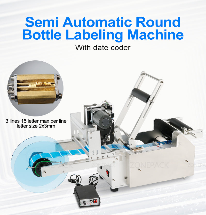 ZONESUN LT-50D Semi Automatic Round Bottle Labeling Machine With Date Printer
