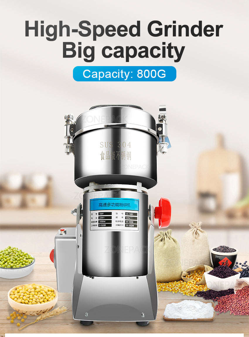 ZONEPACK 800g Stainless Steel Household Electric Flour Mill Powder Grinder Machine Herb Corn Spice Grinder Beverage Machinery