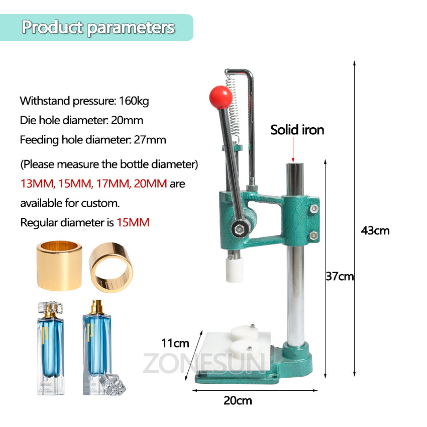 ZONESUN Perfume Glass Bottle Capping Machine Perfume Crimping Machine Perfume Collar Ring Pressing Machine