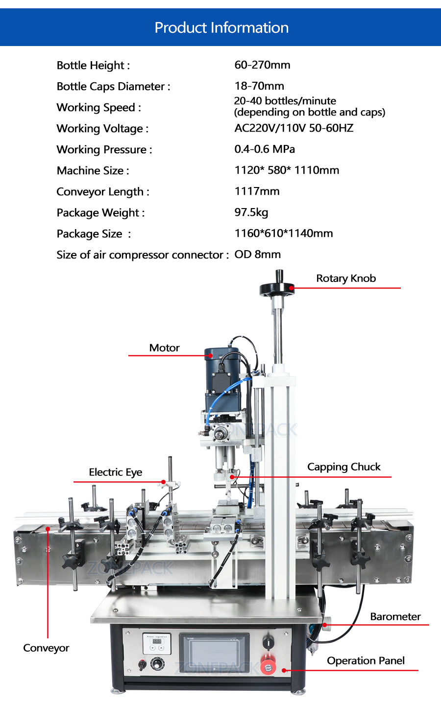 ZONEPACK ZS-XG1870 Pneumatic Vial Desktop Screw Automatic Capping Machines Glass Screw Perfume Pet Plastic Bottle