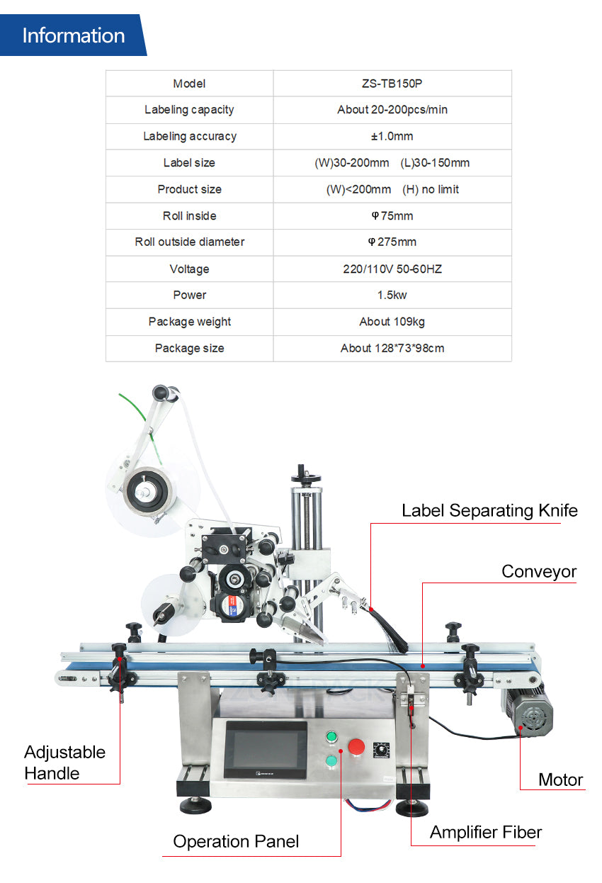 ZONEPACK Automatic Bottle Flat Surface Labeling Machine Adhesive Sticker Labeller Can Laundry Detergent Bottle Label Dispenser