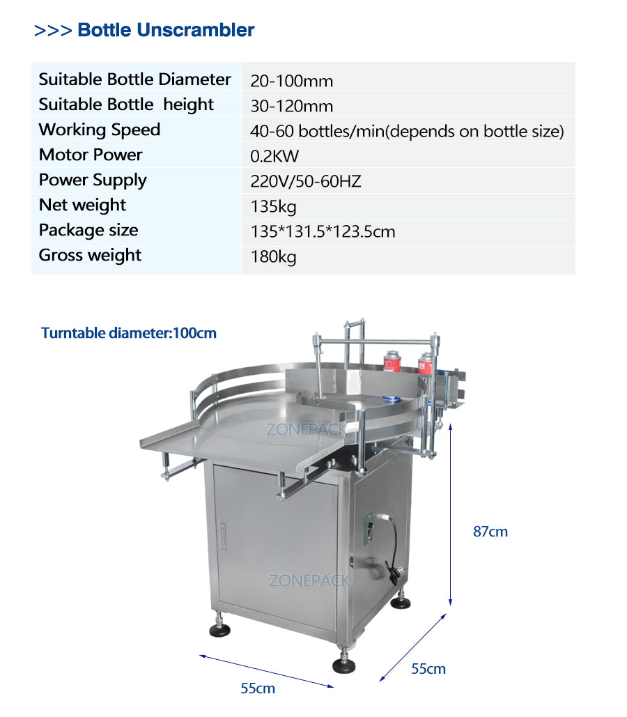 ZONEPACK Production Line for Juice Milk Small Automatic Bottle Alcohol Hydrogen Peroxide Liquid Turntable Capping Filling Machine
