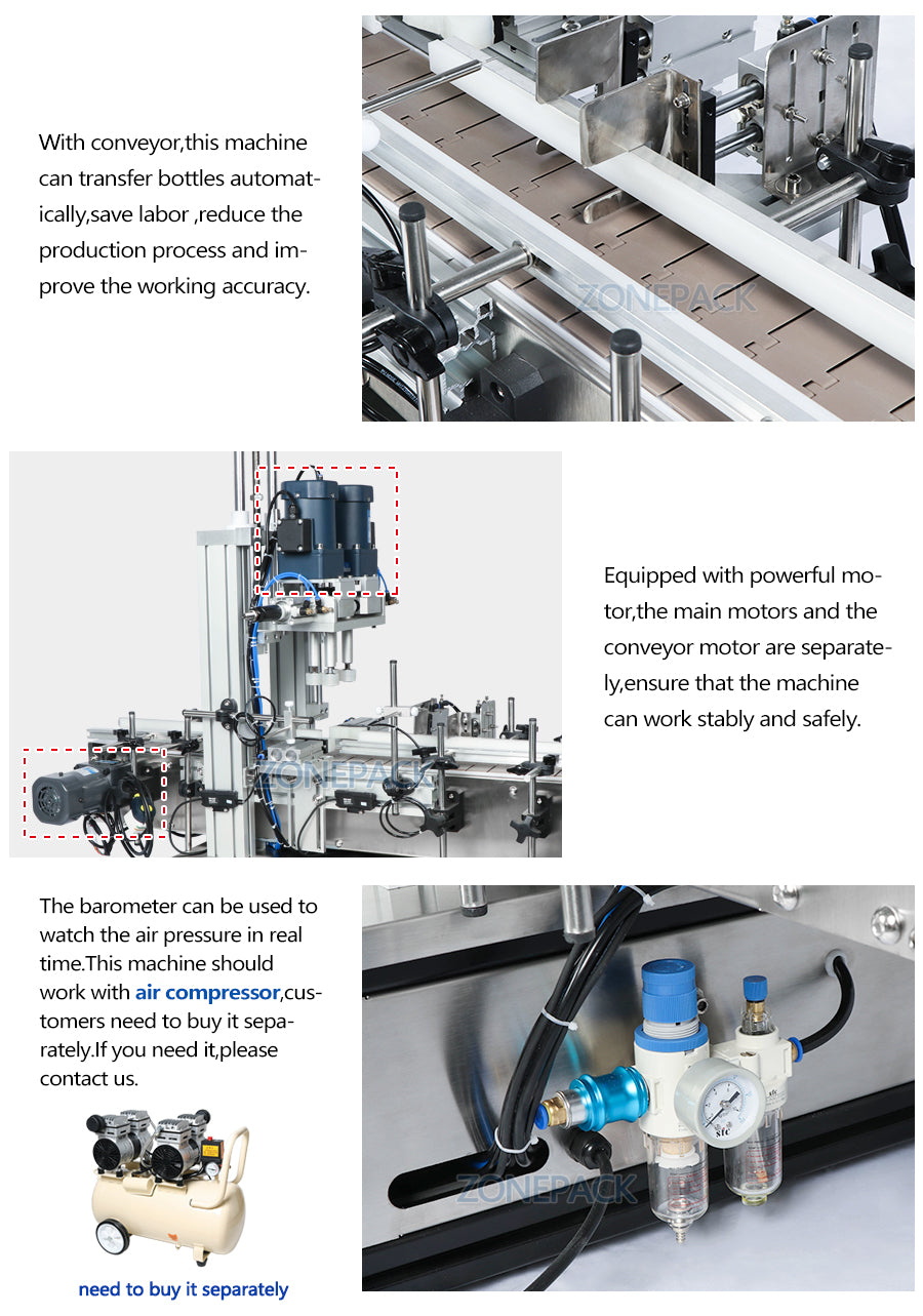ZONEPACK ZS-XG1870 Pneumatic Vial Desktop Screw Automatic Capping Machines Glass Screw Perfume Pet Plastic Bottle